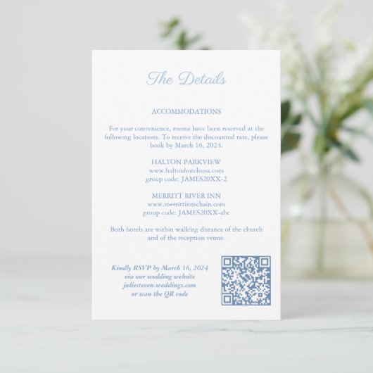 Rood Wit Blauw Wedding Crest QR Code Details Informatiekaartje (Staand voorkant)