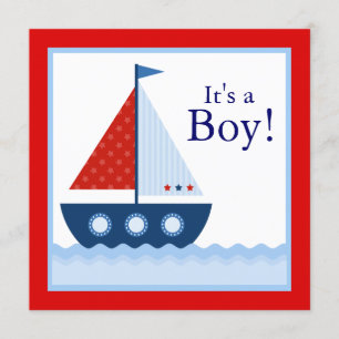 Rood Wit Blauw Zeilboot Nautisch Baby shower Kaart