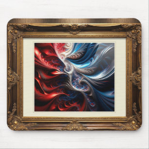 Rood Wit Blauwe Fractal In Een Elegante Houten Lij Muismat