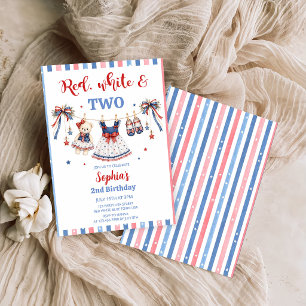 Rood Wit & Blauwe Kleren Meisje Verjaardagsuitnodi Kaart