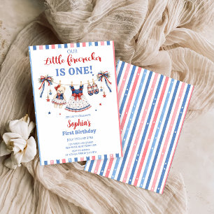 Rood Wit & Blauwe Kleren Meisje Verjaardagsuitnodi Kaart