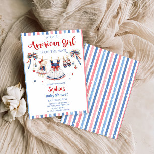 Rood Wit & Blauwe Meisje Baby Shower Uitnodiging
