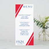 Rood Wit & Blauwe Streep Bruiloft Receptie Menu (Staand voorkant)