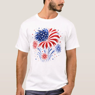 Rood Wit Blauwe Vuurwerk 4 juli T-shirt