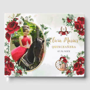 Rood Wit Bloemen Charro Laarzen Quinceanera Foto Gastenboek