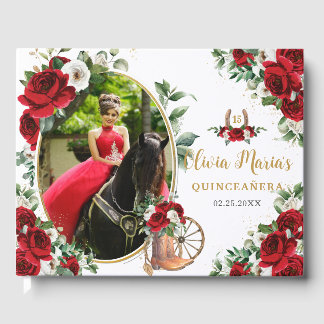 Rood Wit Bloemen Charro Laarzen Quinceanera Foto Gastenboek