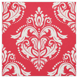 Rood & Wit Bloemen Damast Geometrisch Patroon Stof