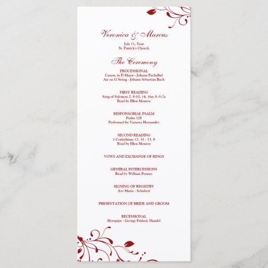 Rood & Wit Bloemen Decal Trouwprogramma Programma (Voorkant)