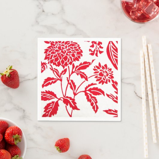 Rood & Wit Bloemen Print servetten (Insitu)
