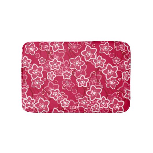 Rood Wit Bloemen Rustiek mode Patroon Retro Badmat (Voorkant)