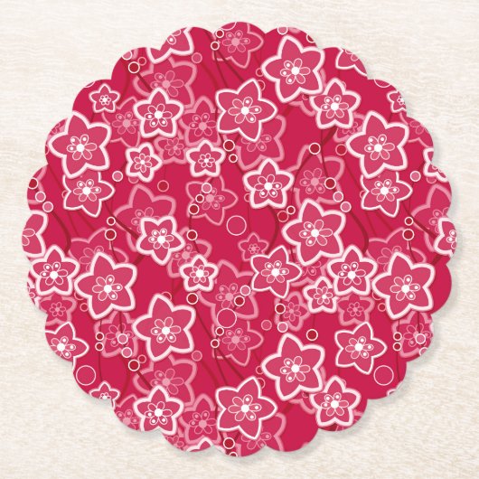 Rood Wit Bloemen Rustiek mode Patroon Retro Kartonnen Onderzetters (Voorkant)