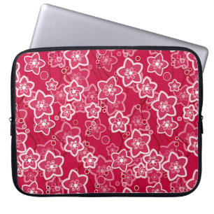 Rood Wit Bloemen Rustiek mode Patroon Retro Laptop Sleeve