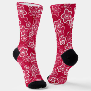 Rood Wit Bloemen Rustiek mode Patroon Retro Sokken
