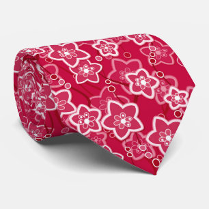 Rood Wit Bloemen Rustiek mode Patroon Retro Stropdas