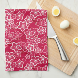 Rood Wit Bloemen Rustiek mode Patroon Retro Theedoek