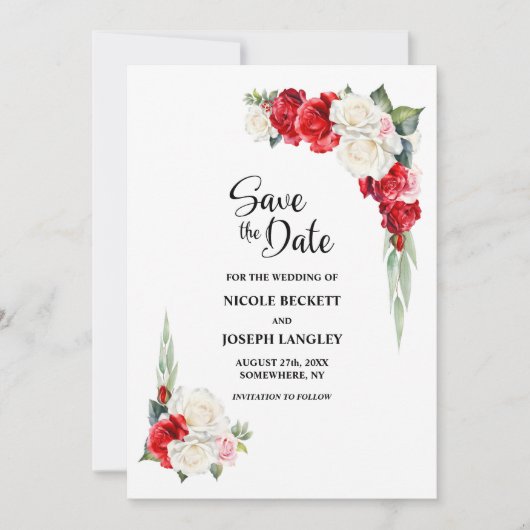 Rood Wit Bloemen Trouwen Save the Date (Voorkant)