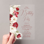 Rood & Wit Bloemen Verjaardagsfeest Acryl Uitnodigingen (Insitu (Draagbaar))
