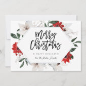 Rood & Wit Bloemen Vrolijk Kerstfeest Kaart (Voorkant)