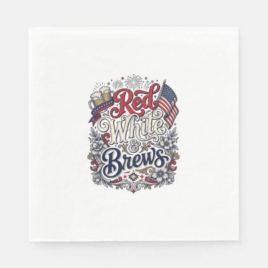 Rood Wit & Brouwsels Patriottisch Bier T-Shirt Ont Servet (Voorkant)