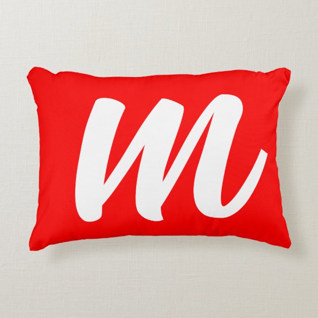 Rood Wit Calligrafie Monogram Initiaal Letter Accent Kussen (Voorkant)
