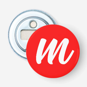 Rood Wit Calligrafie Monogram Initiaal Letter Button Flesopener