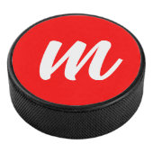 Rood Wit Calligrafie Monogram Initiaal Letter Hockey Puck (3/4)