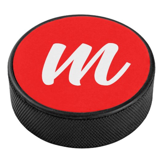Rood Wit Calligrafie Monogram Initiaal Letter Hockey Puck (3/4)