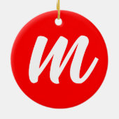 Rood Wit Calligrafie Monogram Initiaal Letter Keramisch Ornament (Achterkant)