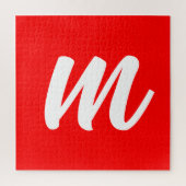 Rood Wit Calligrafie Monogram Initiaal Letter Legpuzzel (Verticaal)
