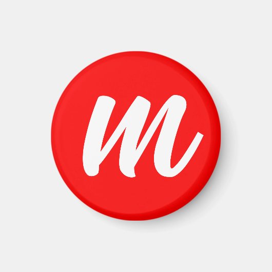 Rood Wit Calligrafie Monogram Initiaal Letter Magneet (Voorkant)