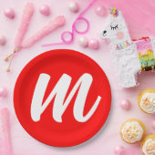 Rood Wit Calligrafie Monogram Initiaal Letter Papieren Bordje (Feest)