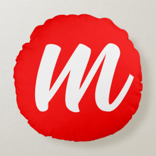 Rood Wit Calligrafie Monogram Initiaal Letter Rond Kussen