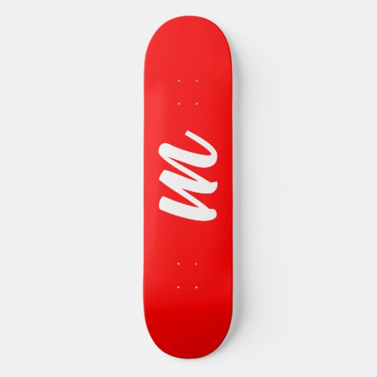 Rood Wit Calligrafie Monogram Initiaal Letter Skateboard (Voorkant)