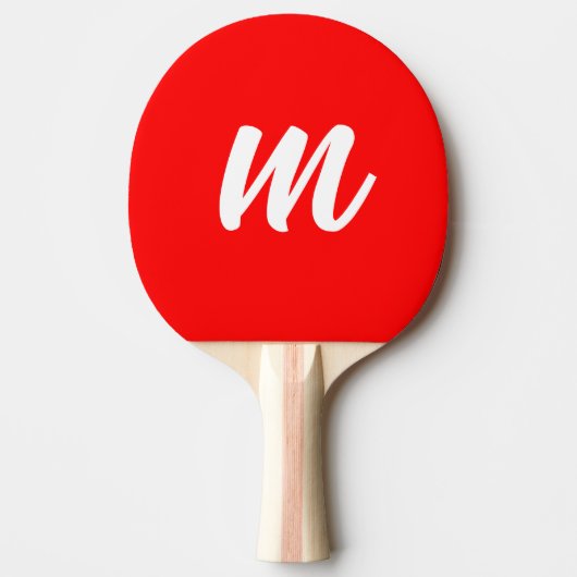 Rood Wit Calligrafie Monogram Initiaal Letter Tafeltennisbatje (Voorkant)