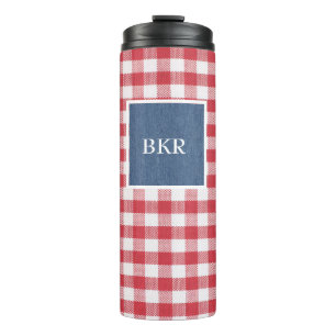 Rood & wit Check Blue Denim Name Lijst 12oz Thermosbeker