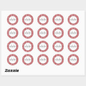 Rood wit cheques geplakt monogram ronde sticker (Vel)