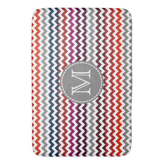 Rood wit Chevron Zigzag Monogram Badmat (Voorkant Verticaal)