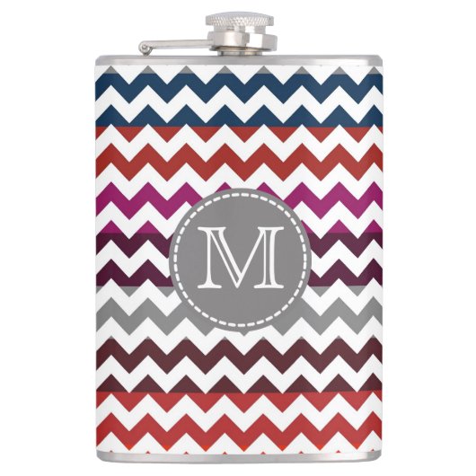 Rood wit Chevron Zigzag Monogram Heupfles (Voorkant)
