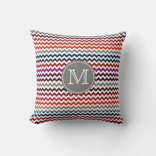 Rood wit Chevron Zigzag Monogram Kussen