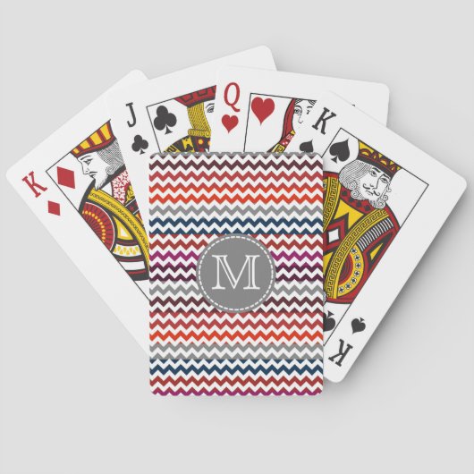 Rood wit Chevron Zigzag Monogram Pokerkaarten (Achterkant)