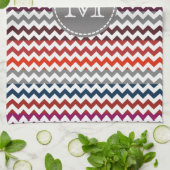 Rood wit Chevron Zigzag Monogram Theedoek (Gevouwen)