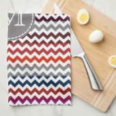 Rood wit Chevron Zigzag Monogram Theedoek (Quarter Fold)