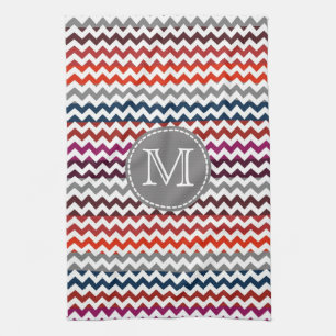 Rood wit Chevron Zigzag Monogram Theedoek