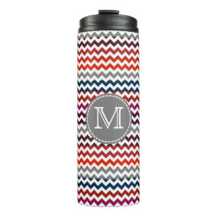 Rood wit Chevron Zigzag Monogram Thermosbeker