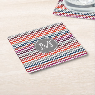 Rood wit Chevron Zigzag Monogram Vierkante Kartonnen Onderzetter