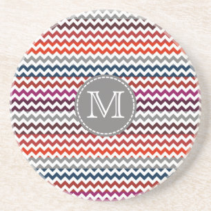 Rood wit Chevron Zigzag Monogram Zandsteen Onderzetter
