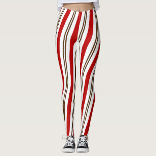 Rood Wit & Chocolade Candy Cane Stripes Kerstmis Leggings
