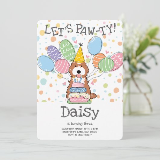 Rood Wit Cockapoo Cavapoo Hond Verjaardagsfeest Kaart (Staand voorkant)