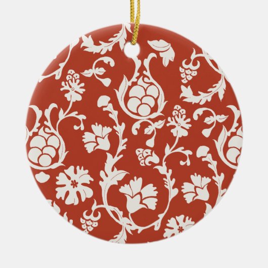 Rood & Wit Damask Bloemen Keramisch Ornament (Voorkant)
