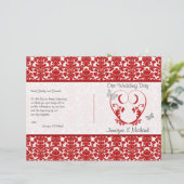 Rood, wit Damask Heart Butterfly Wedding Programme (Staand voorkant)